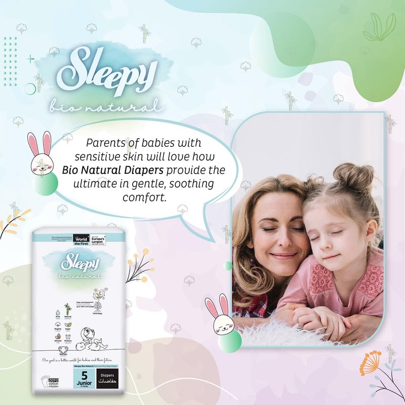 Sleepy Bio Natural Premium Plus Baby Diapers - 200 Count, Size 5 Junior (11-18 kg), Hypoallergenic, Vegan, Leakproof - Image 4